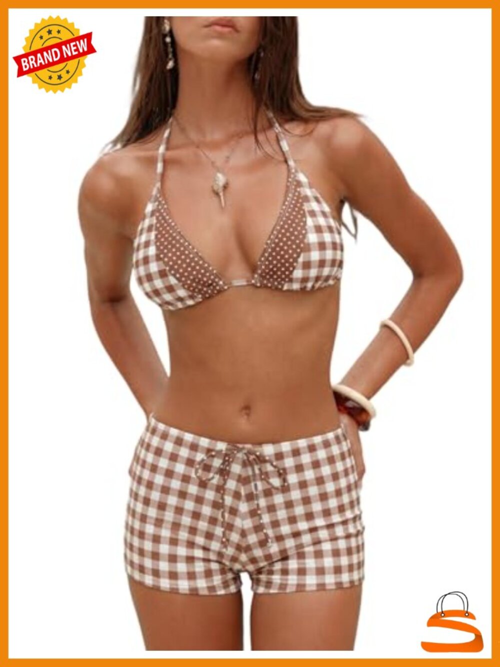 2 Piece Halter Triangle Bikini Set Boyshort Bottoms Stretch Swimwear
